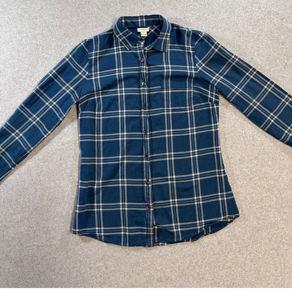 J.Crew Plaid Button Down Kids XS Blue White Long Sleeve Check Shirt